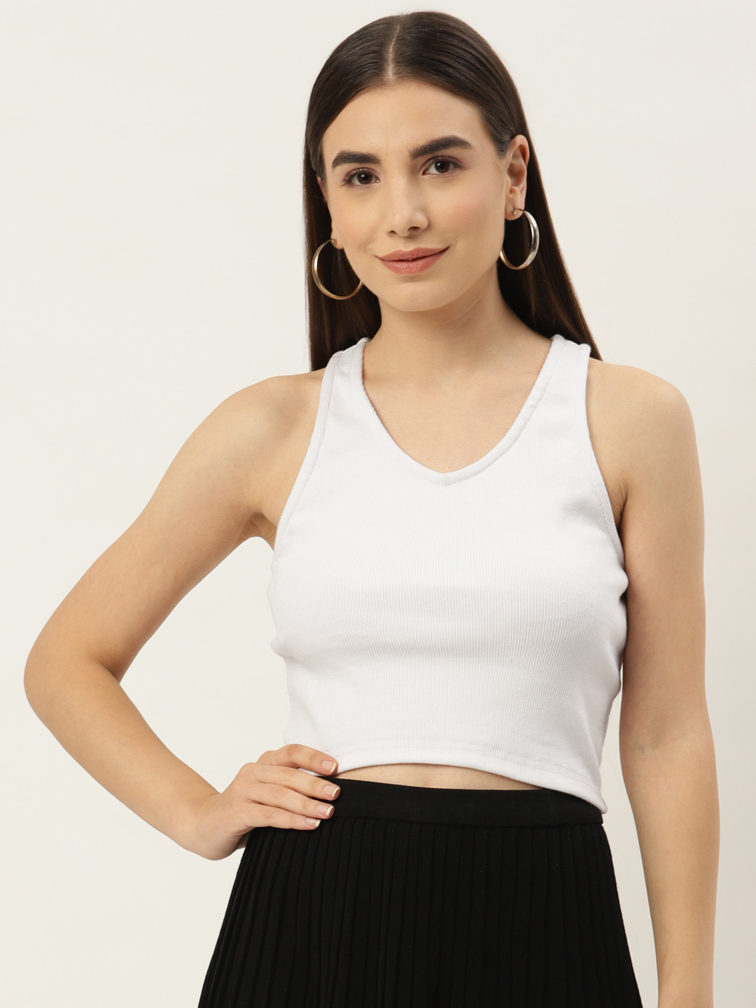 

Besiva Women Ribbed Tank Crop Top, White