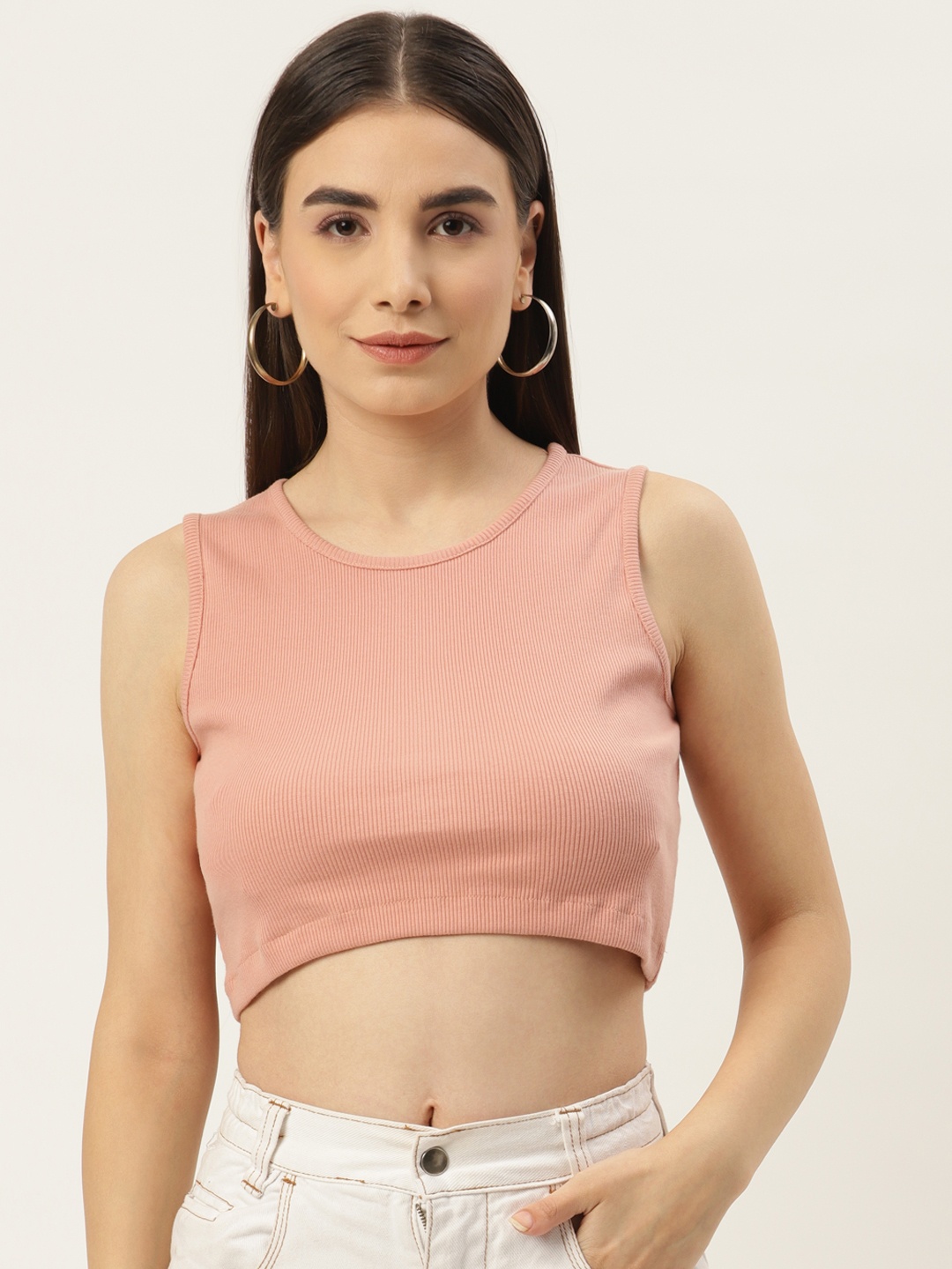 

Besiva Women Ribbed Solid Crop Top, Pink