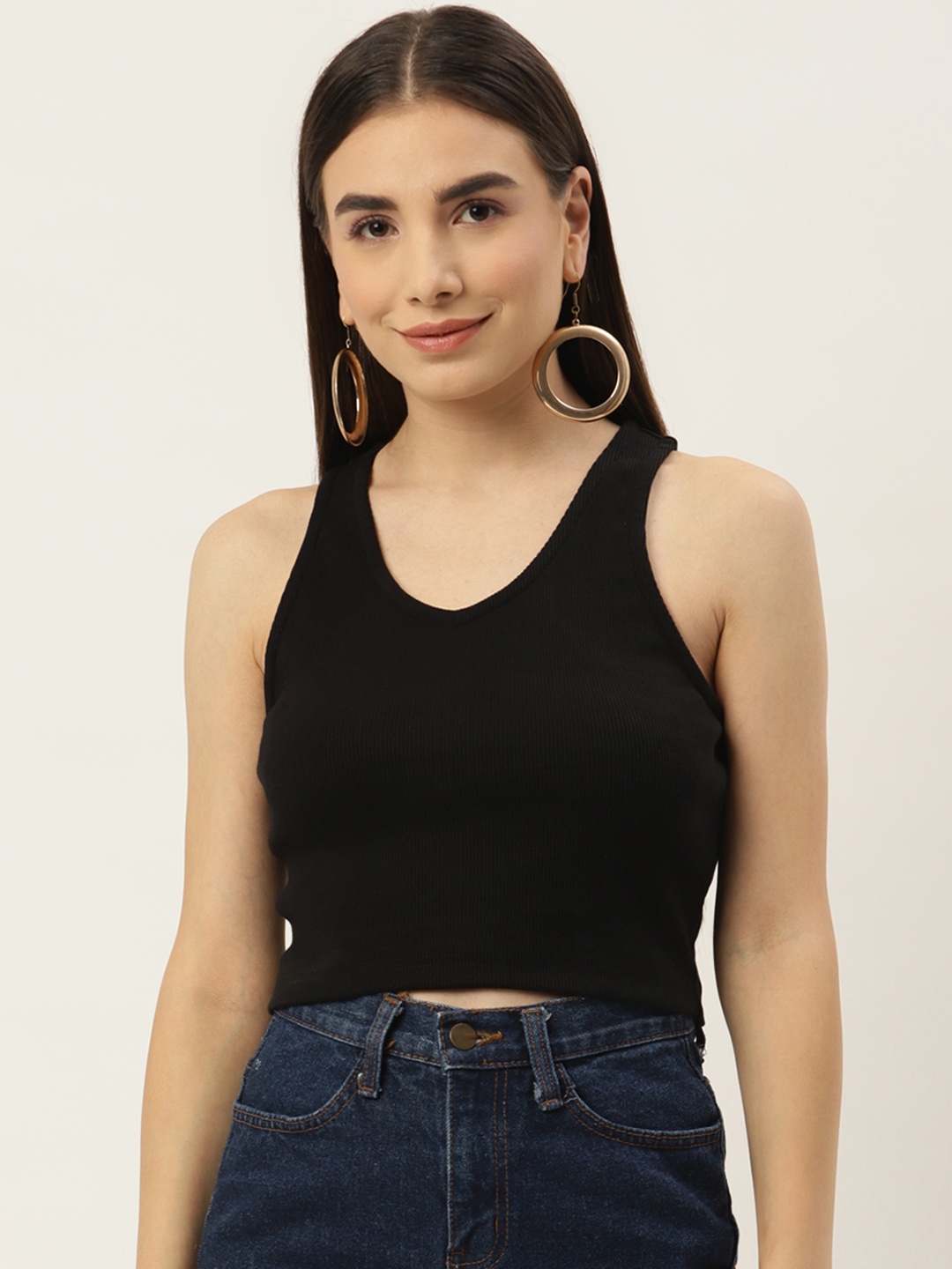 

Besiva Women Ribbed Tank Crop Top, Black