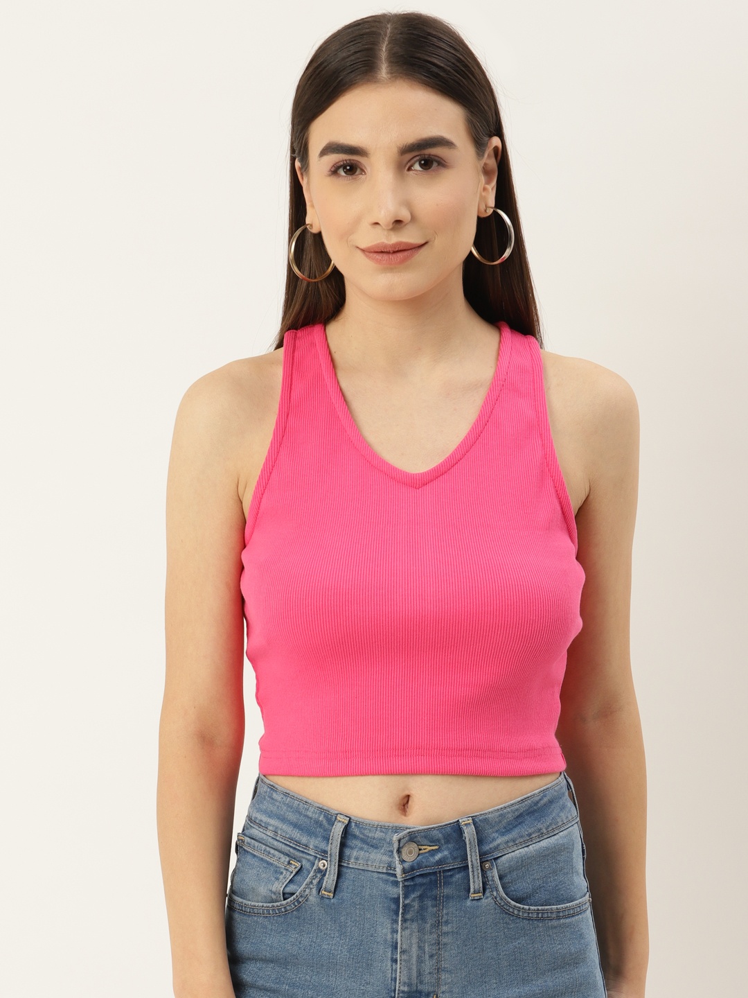 

Besiva Women Ribbed Tank Crop Top, Pink