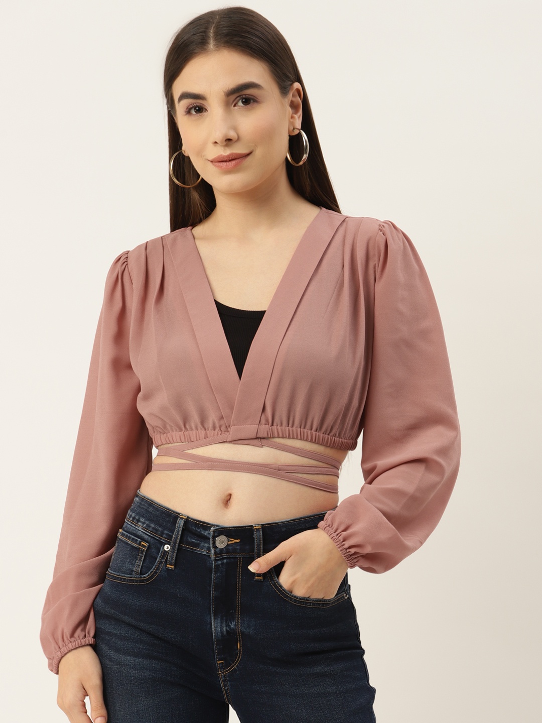 

Besiva Rust Georgette Crop Top