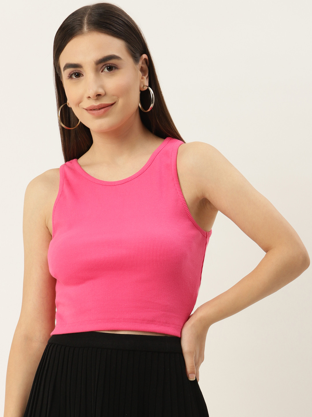 

Besiva Women Ribbed Solid Crop Top, Pink