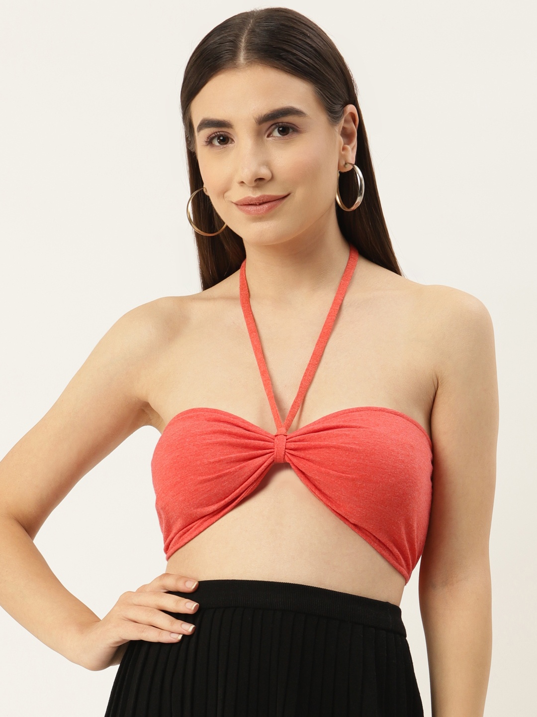 

Besiva Women Orange Tie-Up Neck Bralette Crop Top