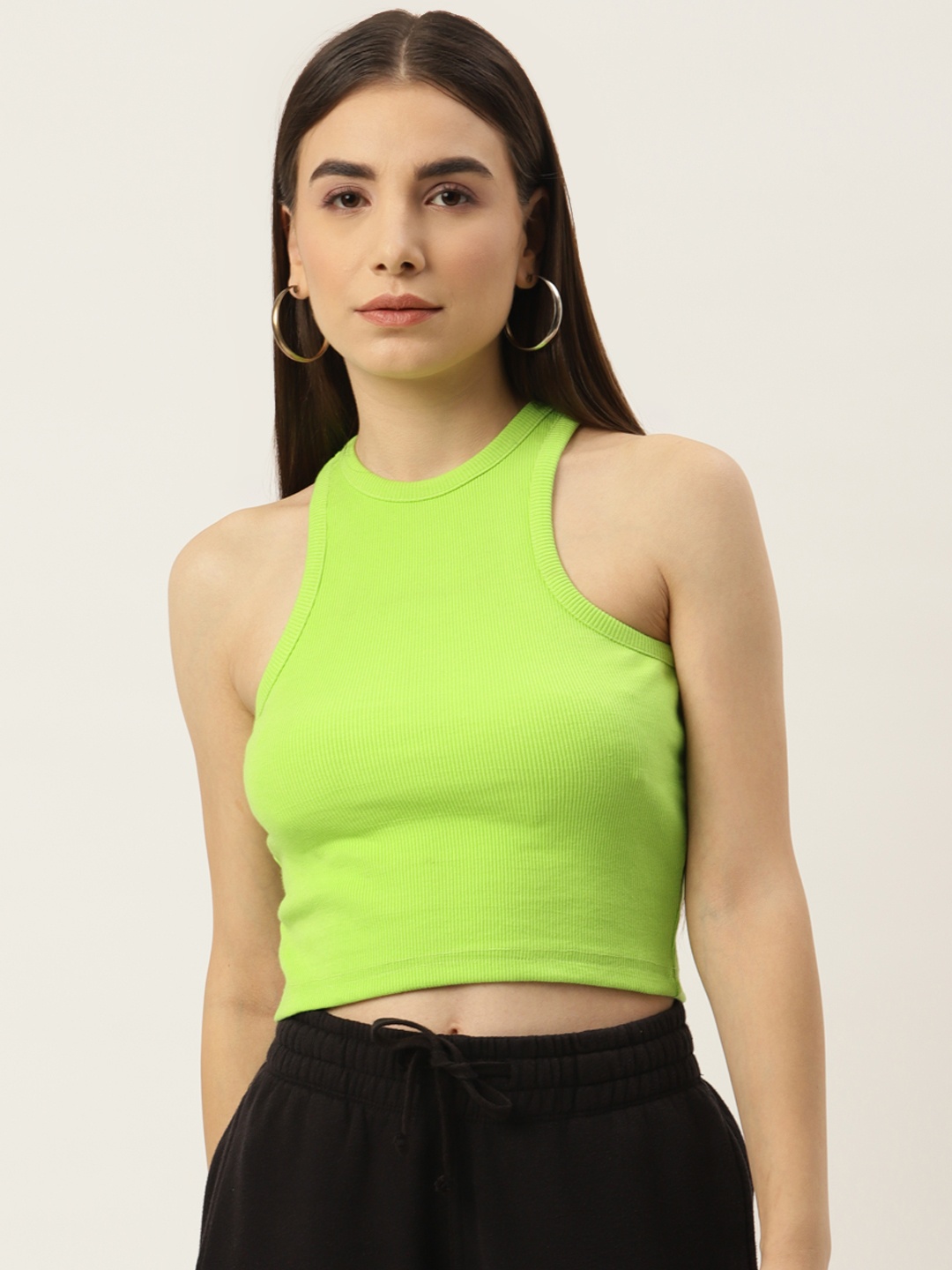 

Besiva Women Fluorescent Green Ribbed Tank Crop