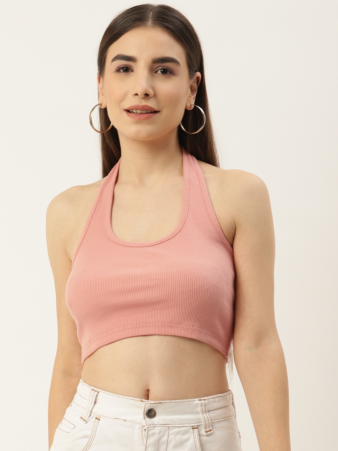 

Besiva Pink Halter Neck Crop Top