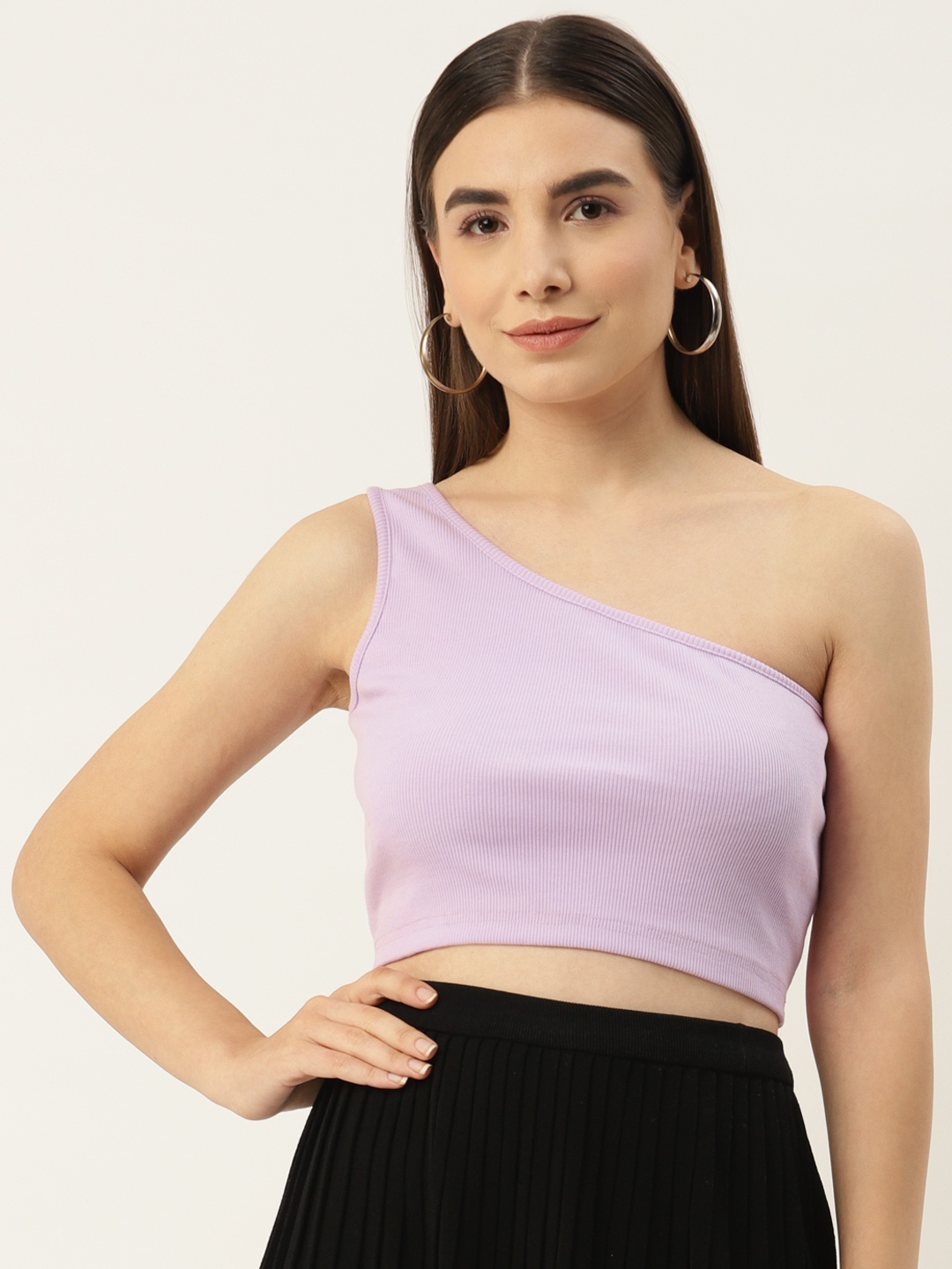 

Besiva Women Ribbed Sleeveless One Shoulder Crop Top, Lavender