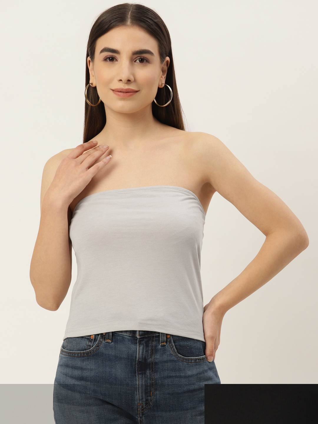 Besiva Women Pack Of 2 Grey & Black Tube Tops