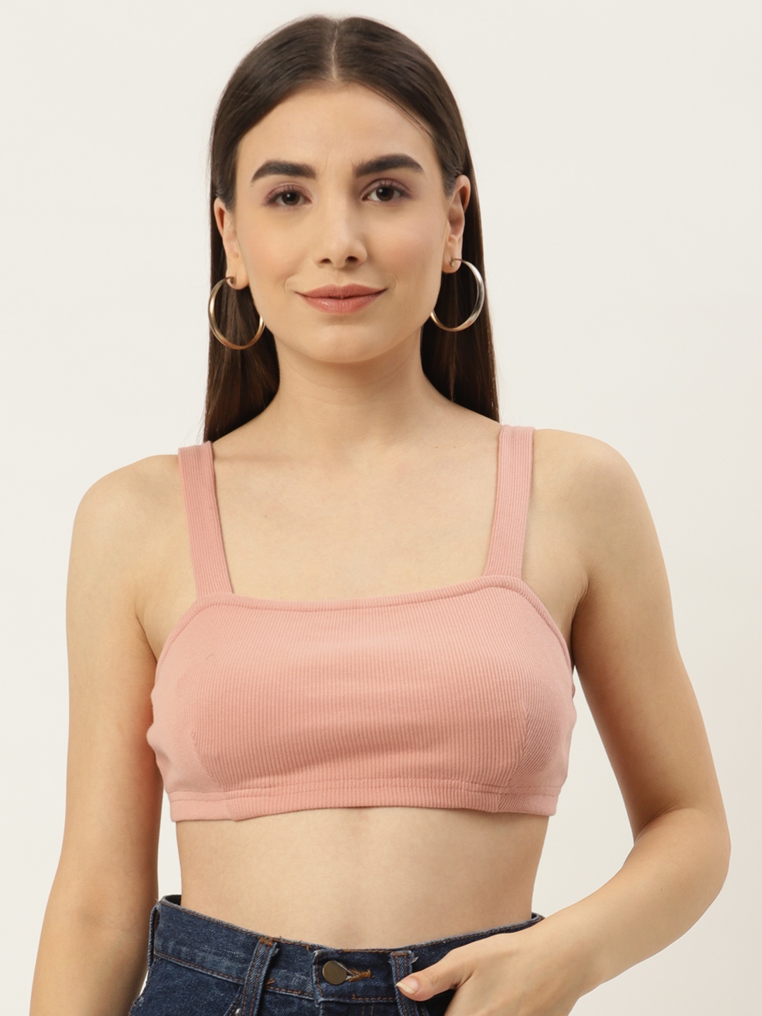 

Besiva Women Ribbed Bralette Crop Top, Pink