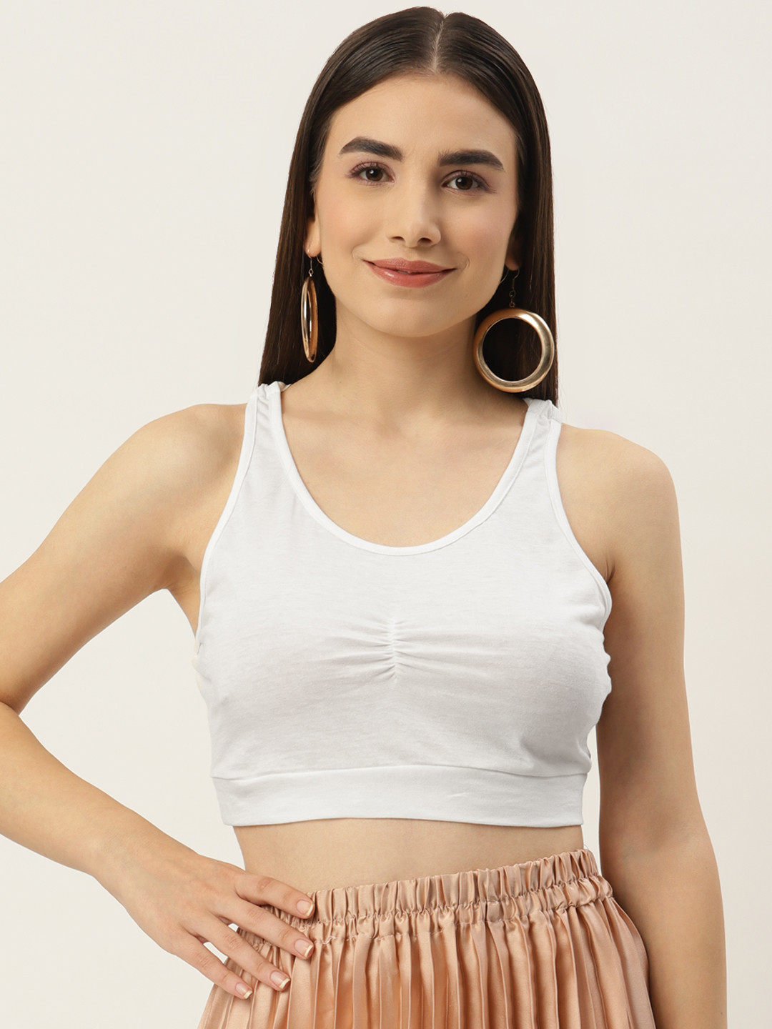 

Besiva Women White Solid Criss-Cross Back Crop Top