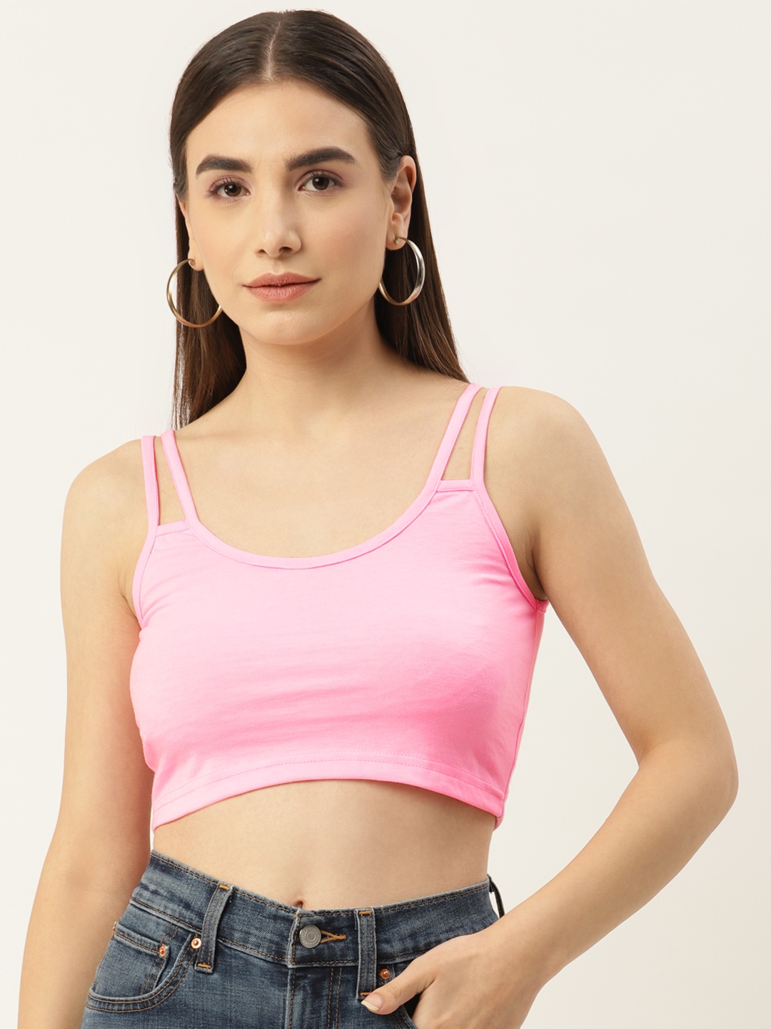 

Besiva Women Solid Double Strap Bralette Top, Pink