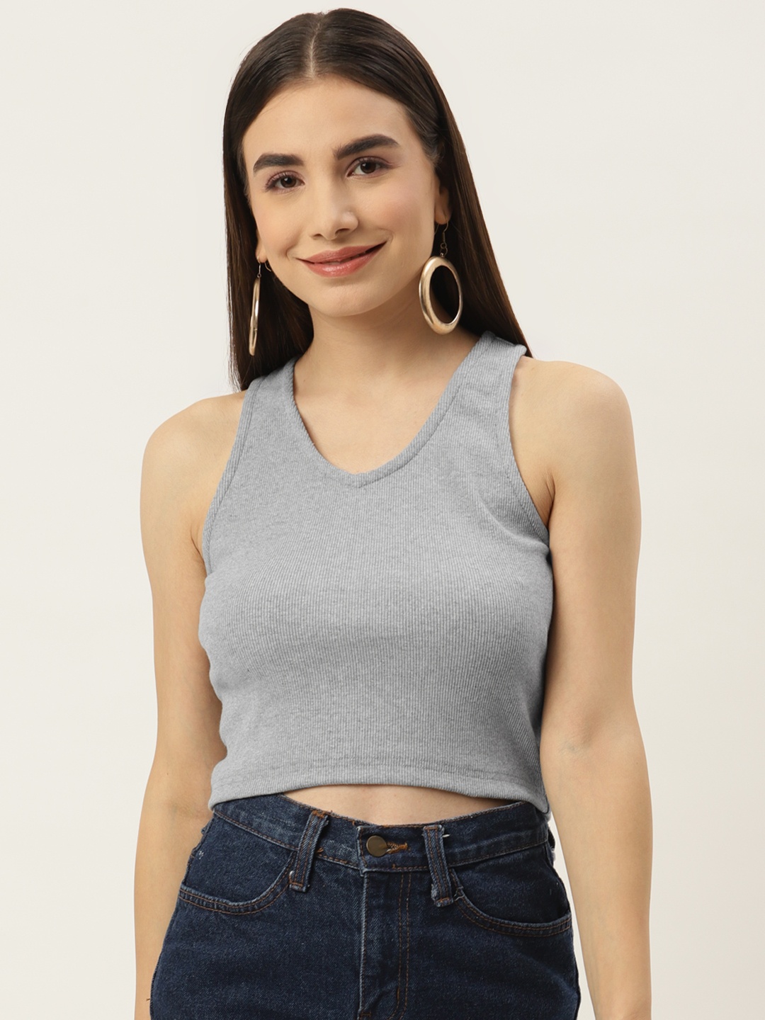 

Besiva Women Ribbed Tank Crop Top, Grey