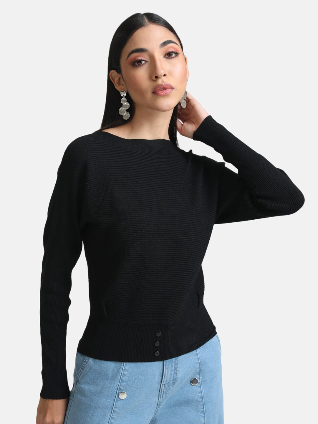 

Kazo Women Black Striped Pullover