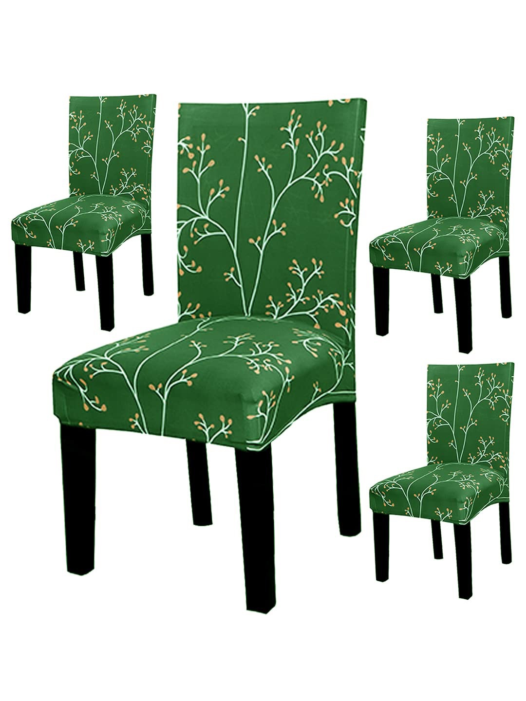 

HOUSE OF QUIRK 4 Pieces Green & White Printed Chair Covers