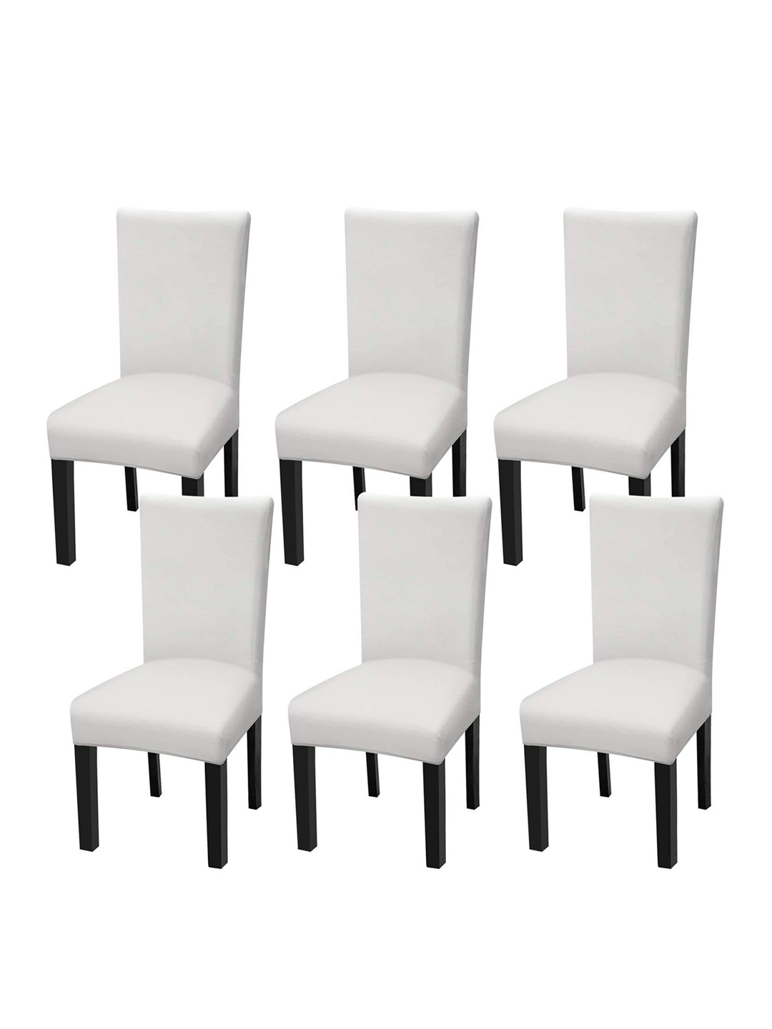 

HOUSE OF QUIRK Set Of 6 White Solid Removable Chair Covers