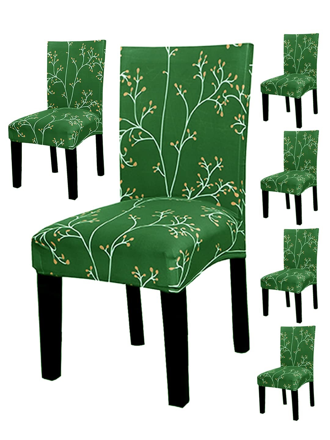 

HOUSE OF QUIRK Set Of 6 Green Printed Chair Covers