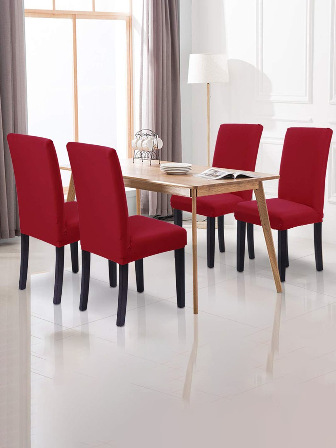 

HOUSE OF QUIRK Set Of 4 Maroon Solid Chair Covers