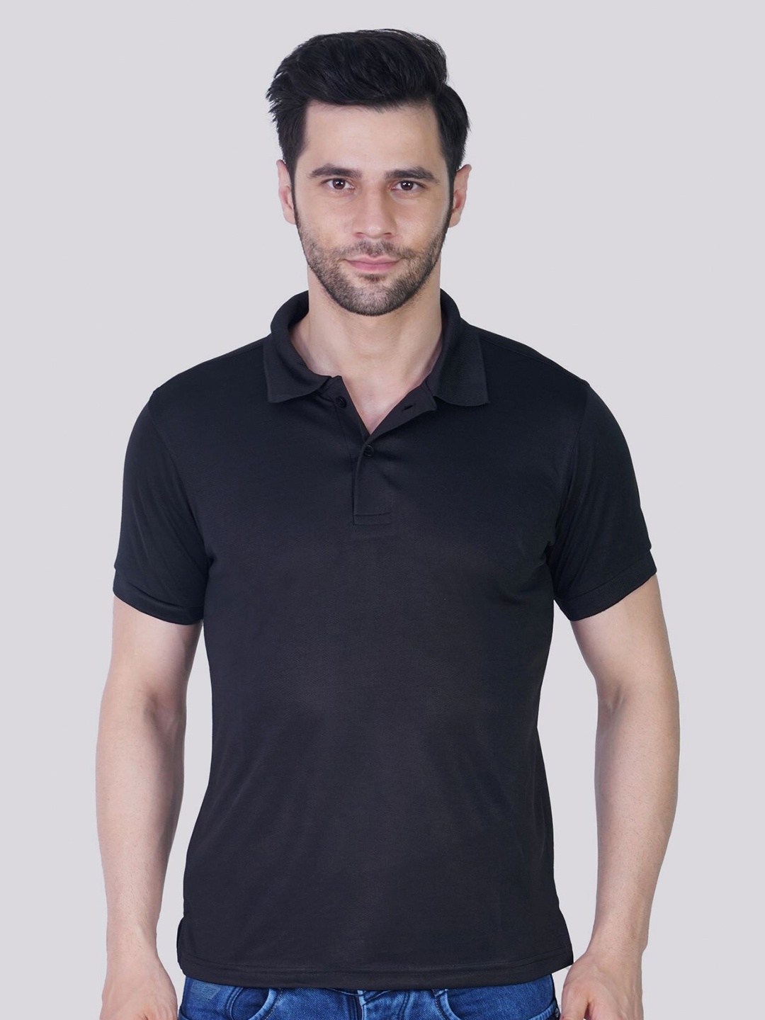 

TEEMOODS Men Black Polo Collar Dri-FIT T-shirt