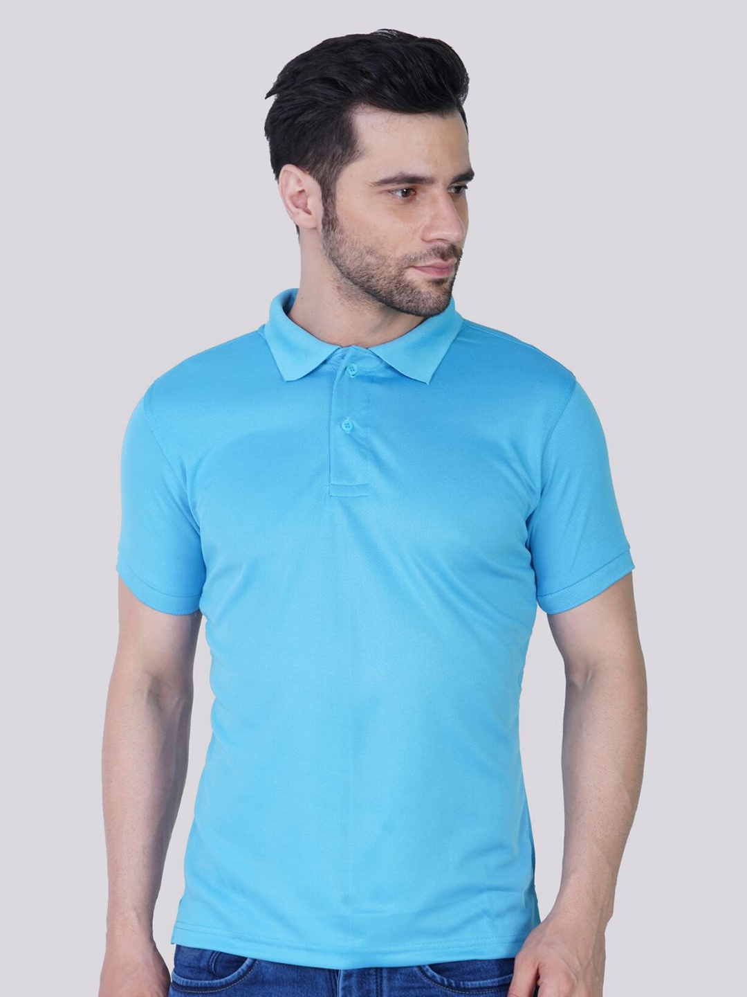 

TEEMOODS Men Blue Polo Collar Dri-FIT T-shirt