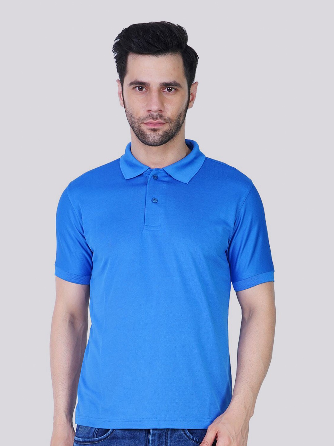 

TEEMOODS Men Blue Polo Collar Dri-FIT T-shirt