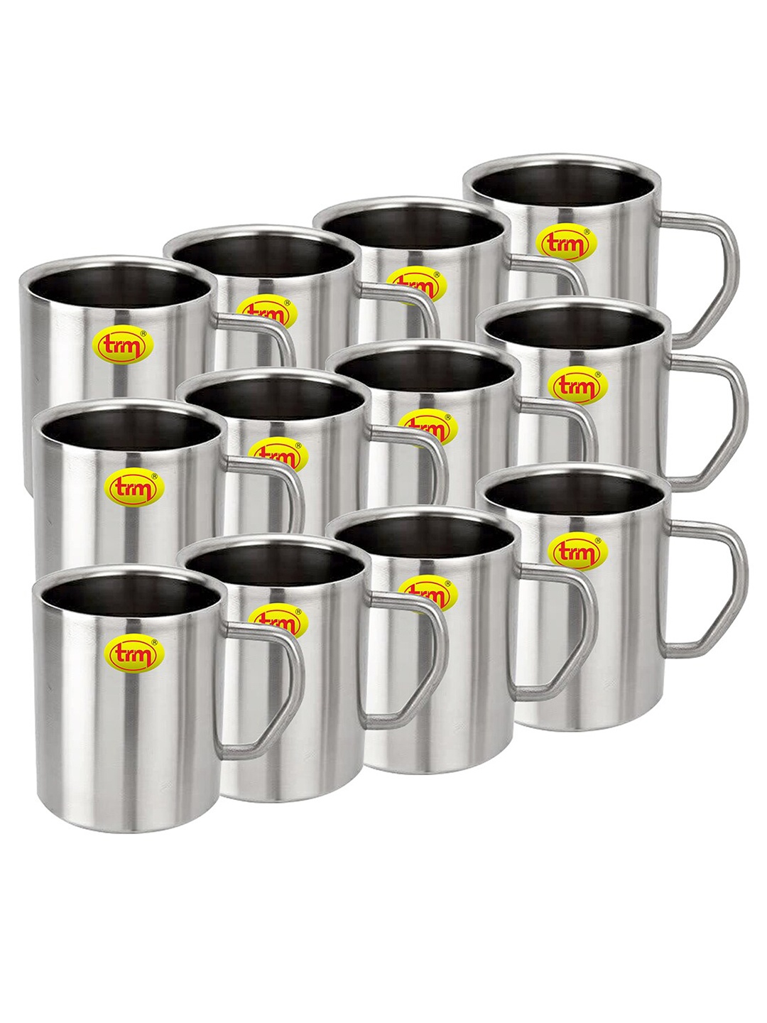 

TRM Silver Set Of 2 Double Walled Stainless Steel Glossy Mugs 300 ml Each