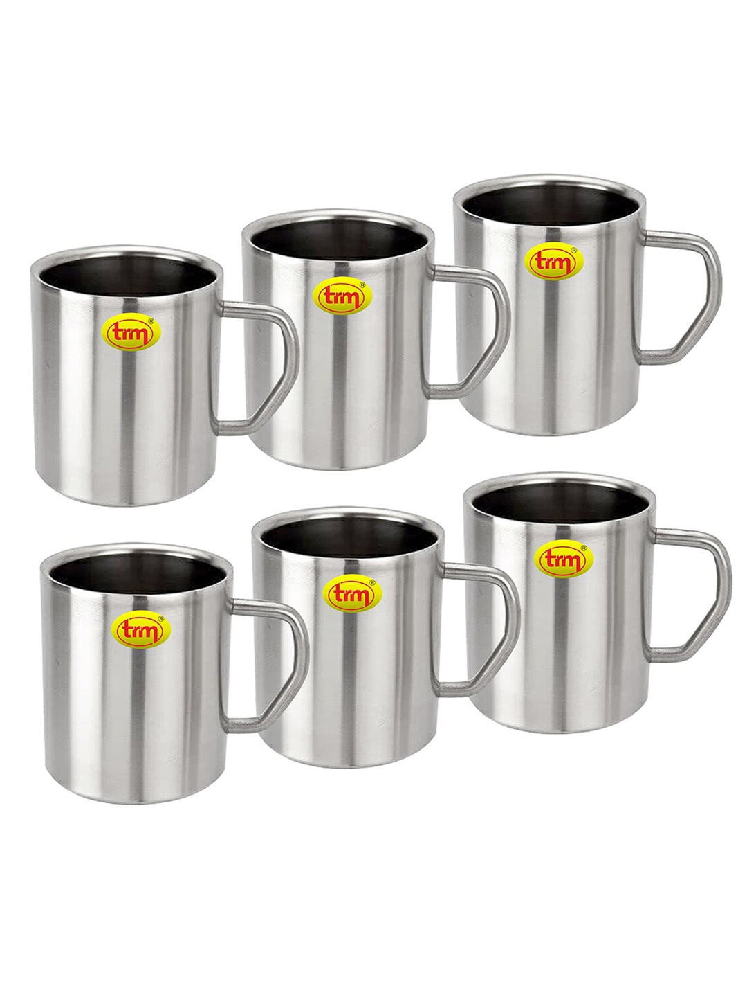 

TRM Silver Set Of 4 Double Walled Stainless Steel Glossy Mugs 300 ml Each