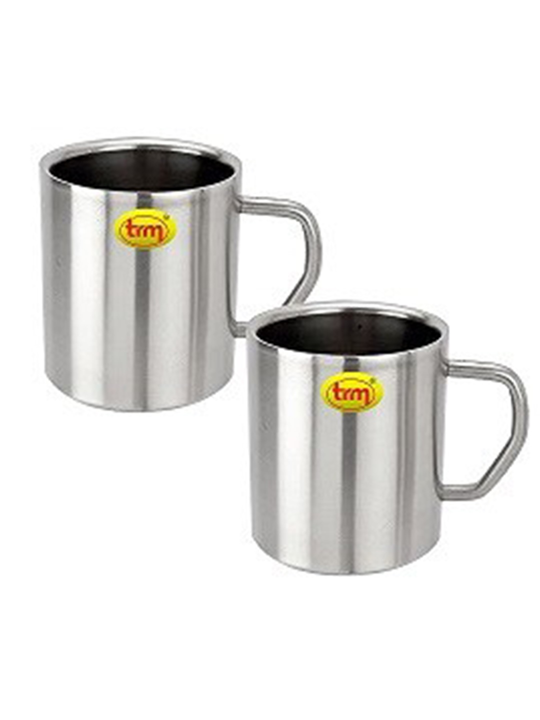 

TRM Silver Set Of 2 Double Walled Stainless Steel Glossy Mugs 200 ml Each