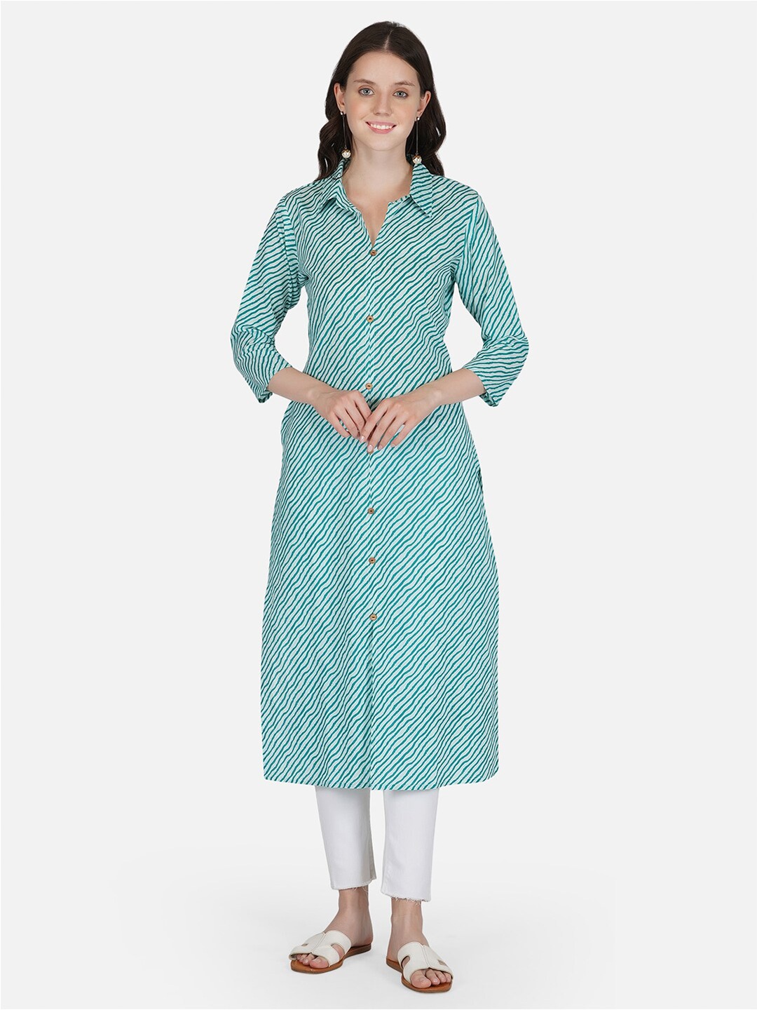 

METRO-FASHION Women Leheriya Pure Cotton Printed Kurta, Green