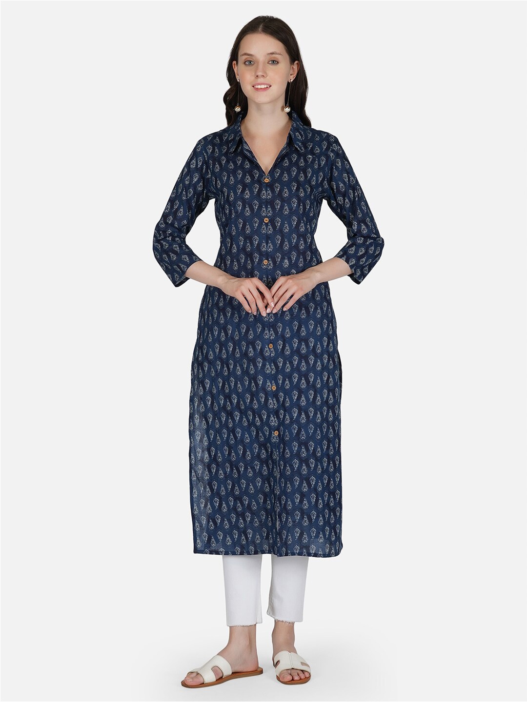 

METRO-FASHION Women Grey & Blue Paisley Printed Pathani Kurta