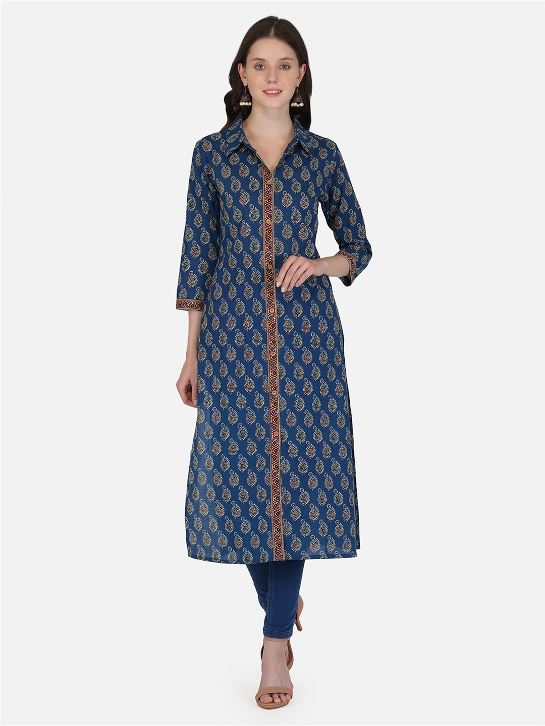 

METRO-FASHION Women Ethnic Motifs Pure Cotton Printed Kurta, Blue