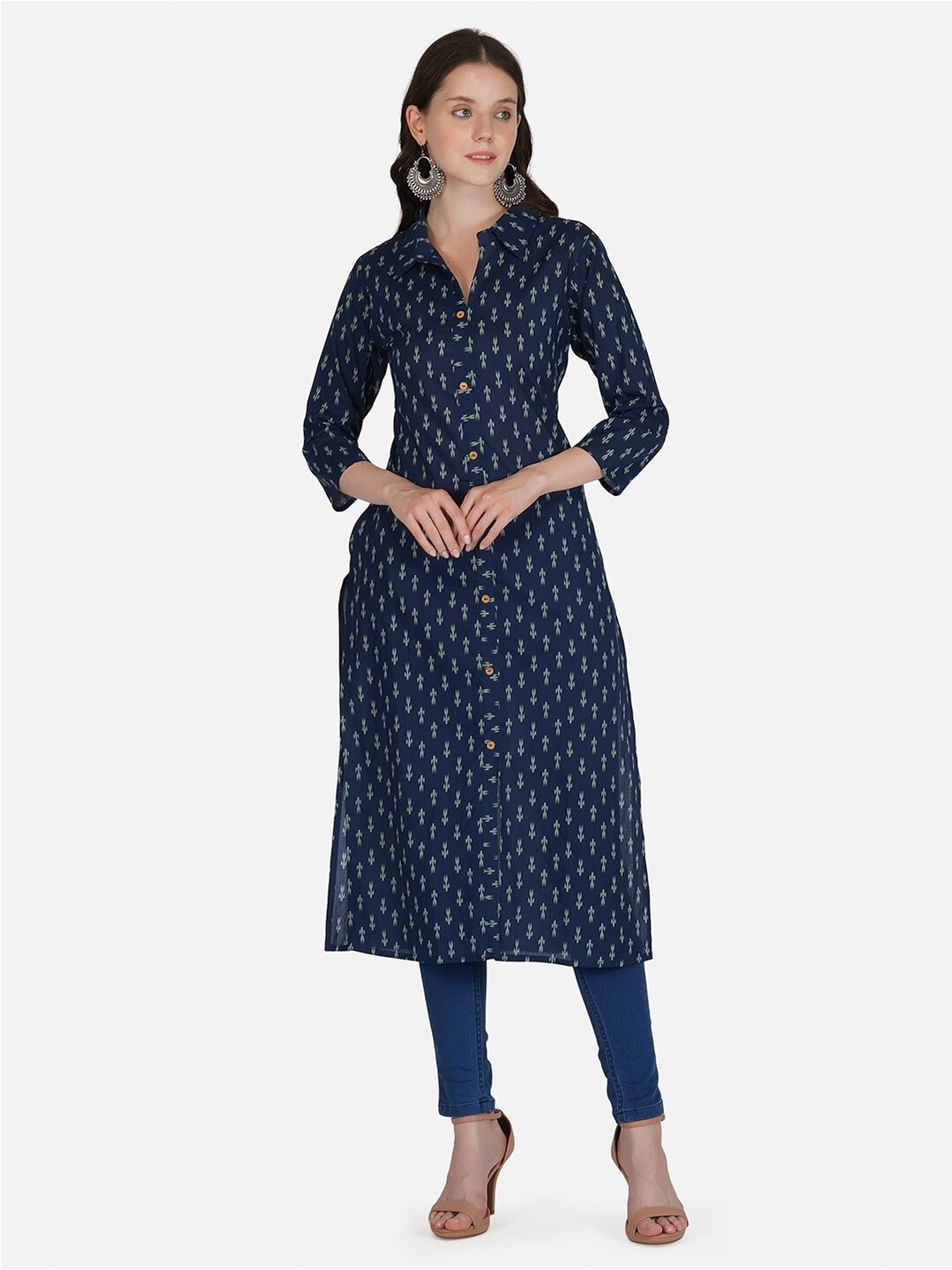 

METRO-FASHION Women Printed Pure Cotton Kurta, Navy blue