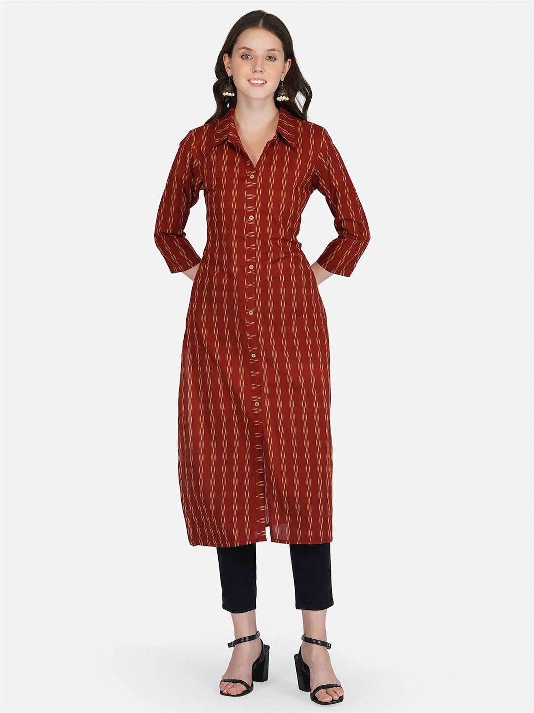 

METRO-FASHION Women Maroon & Beige Woven Design Kurta