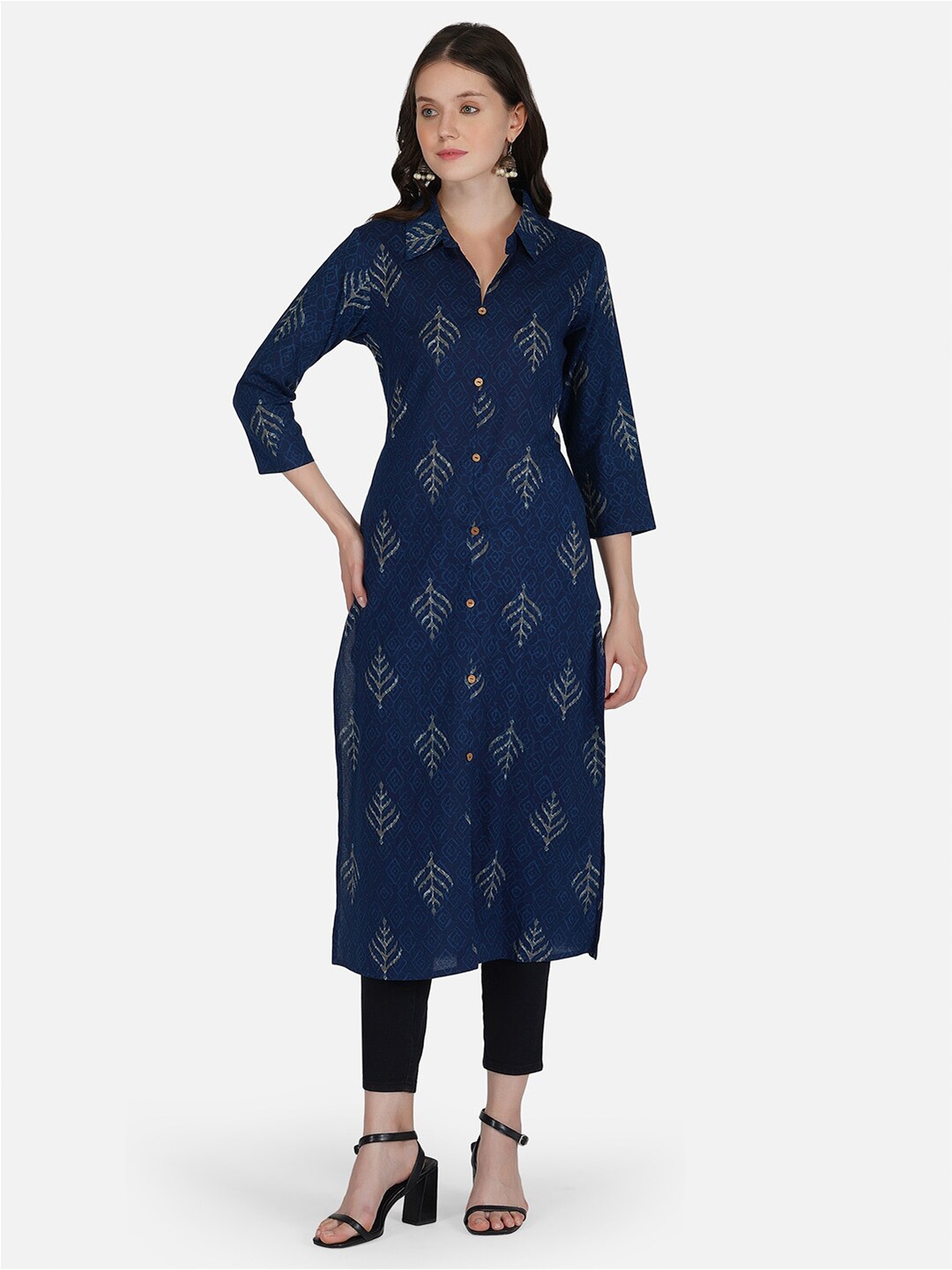 

METRO-FASHION Women Floral Printed Pure Cotton Kurta Kurta, Navy blue
