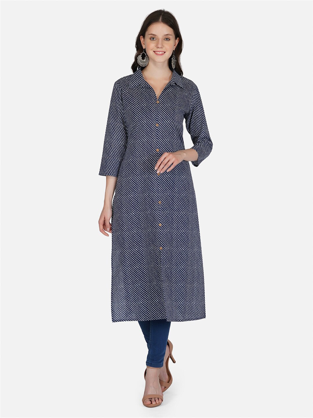 

METRO-FASHION Women Blue & White Striped Kurta