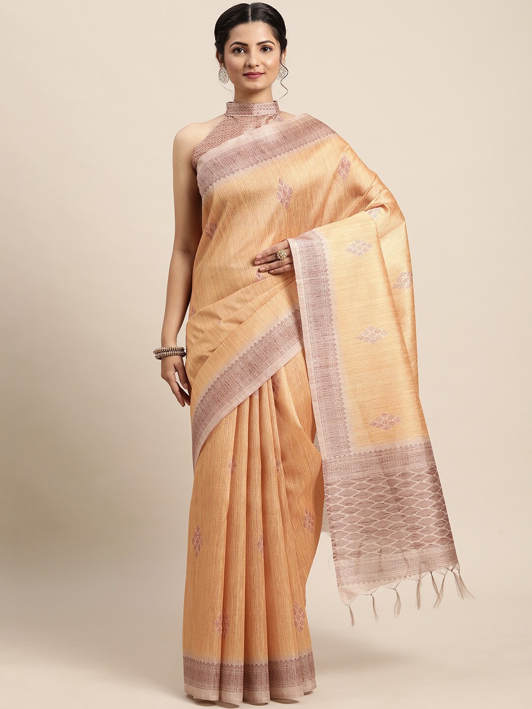 

Saree mall Orange & Brown Bagh Silk Blend Sarees