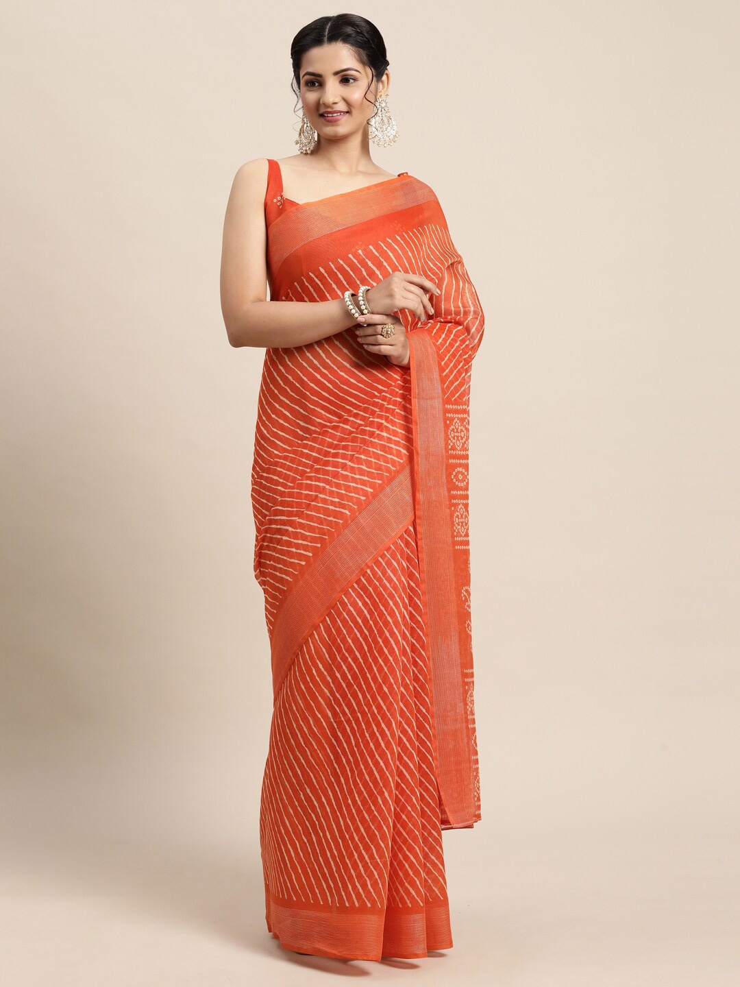

Saree mall Orange & Cream-Coloured Leheriya Sarees