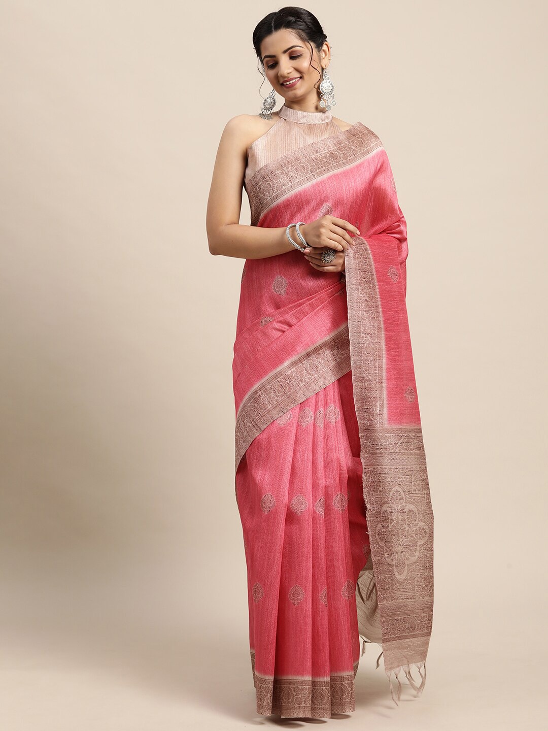 

Saree mall Pink & Maroon Bagh Silk Blend Bagh Sarees