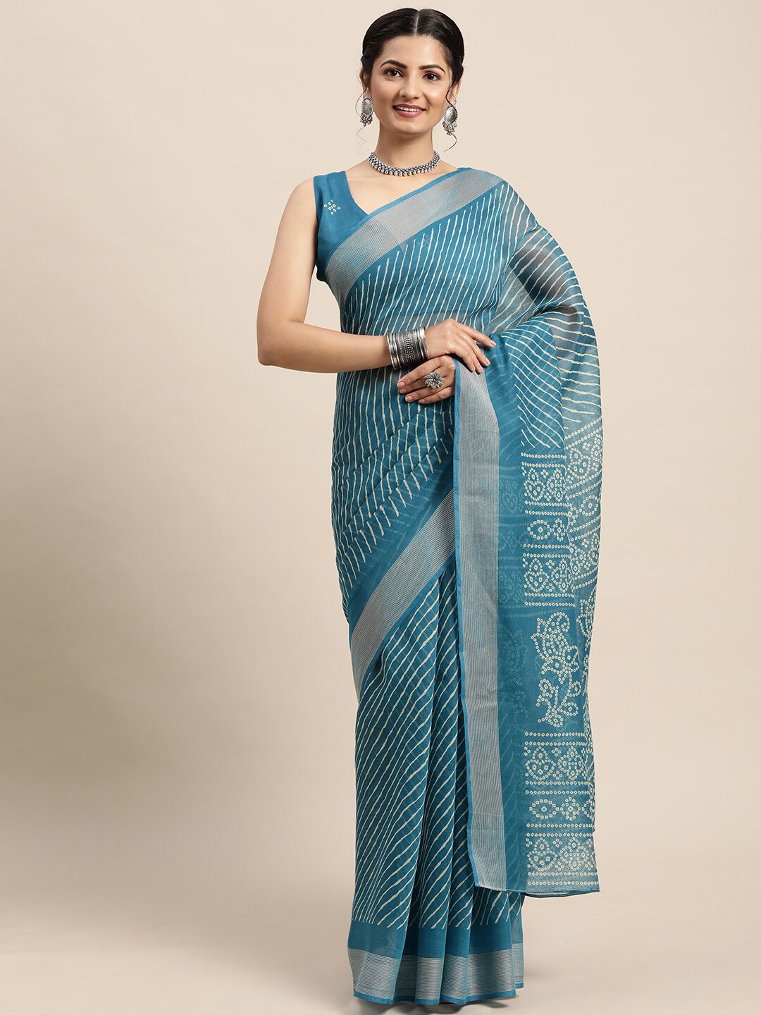 

Saree mall Blue & White Leheriya Leheriya Sarees