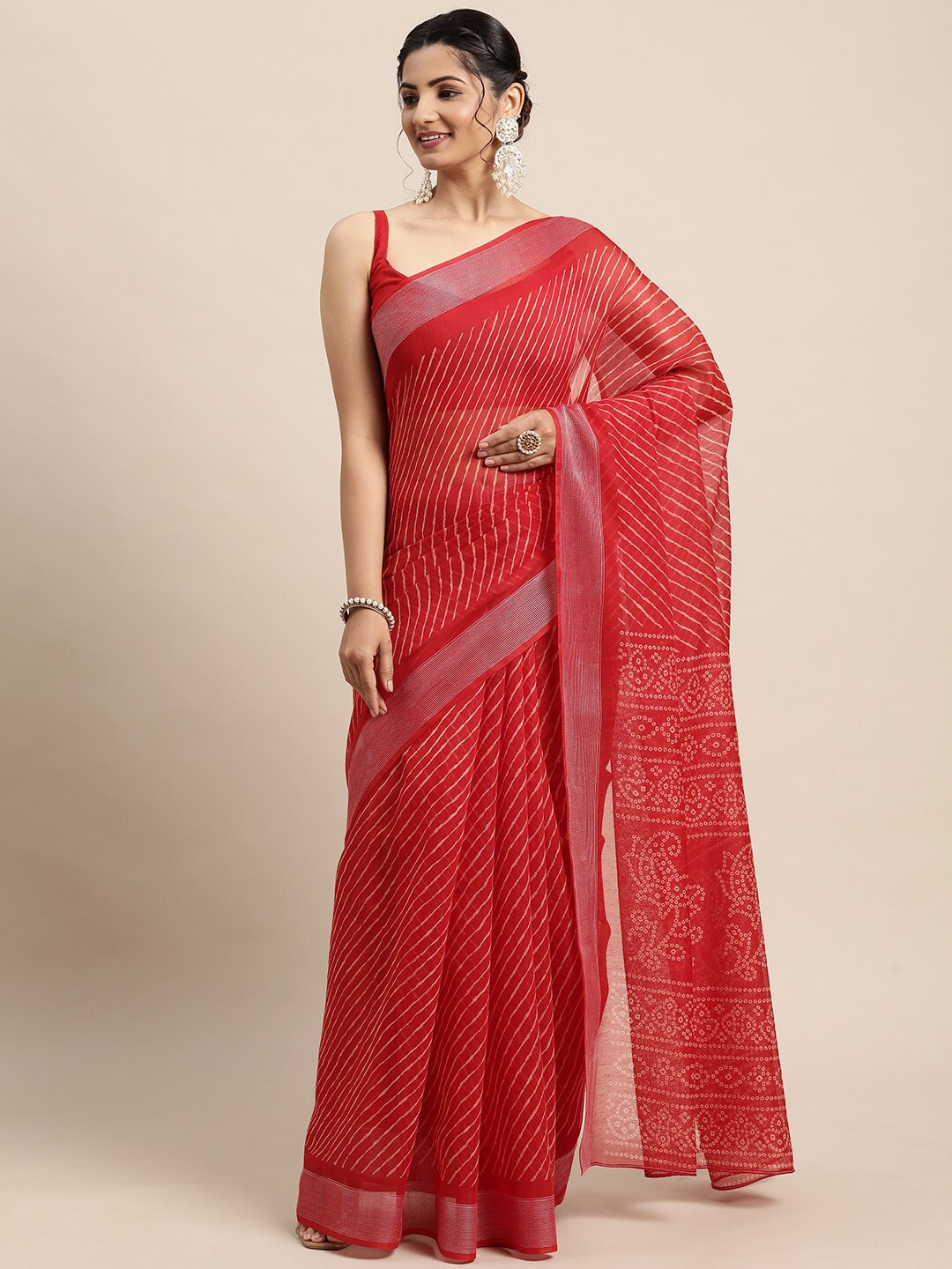 

Saree mall Red & White Leheriya Leheriya Sarees