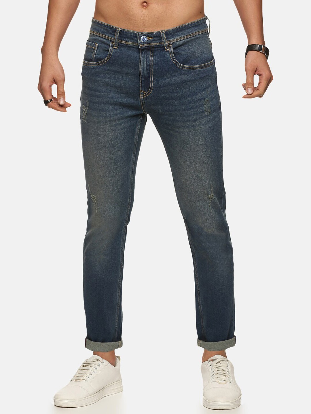 

Old Grey Men Blue Skinny Fit Low Distress Light Fade Stretchable Jeans