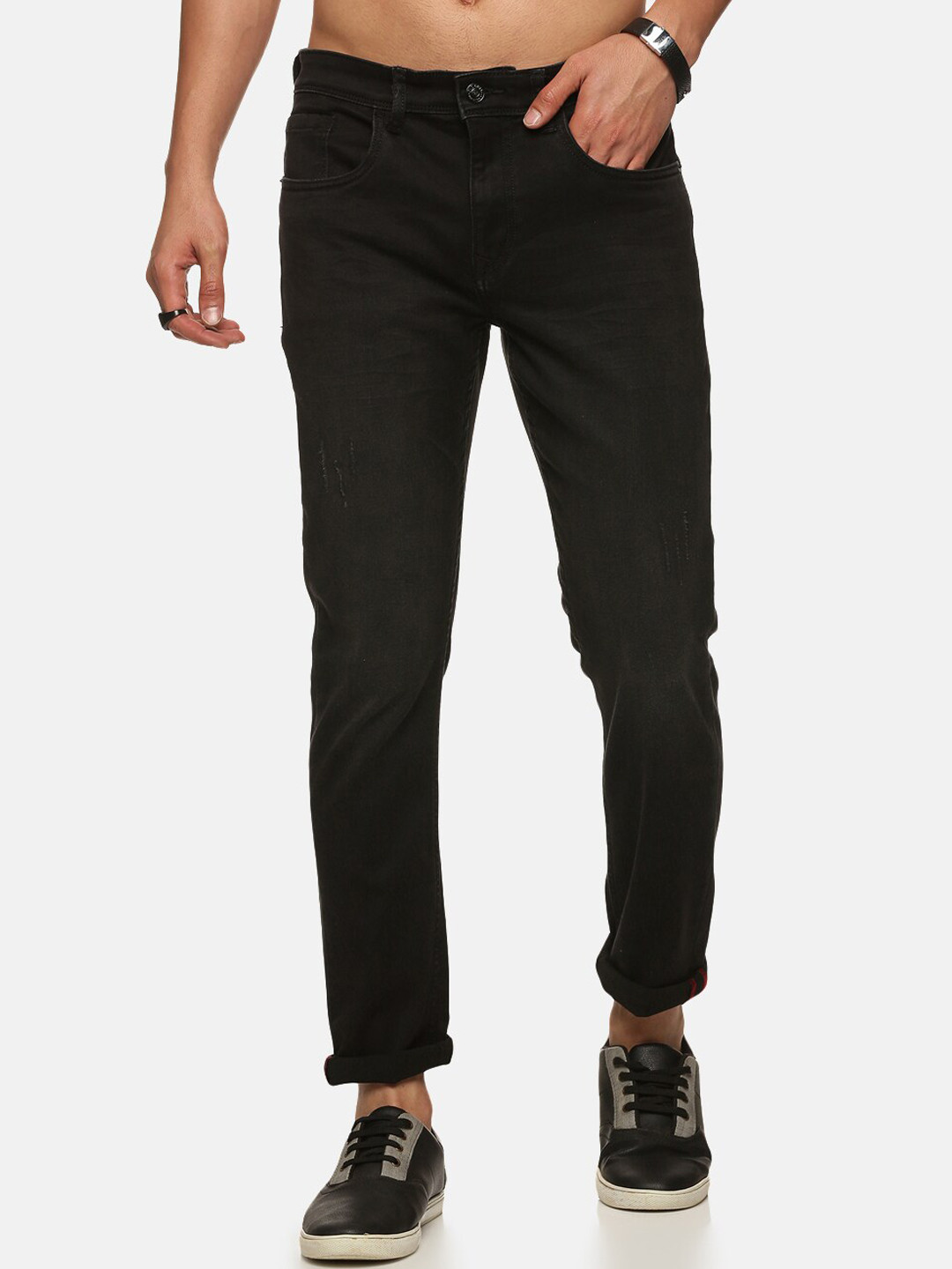

Old Grey Men Skinny Fit Stretchable Mid-Rise Jeans, Black