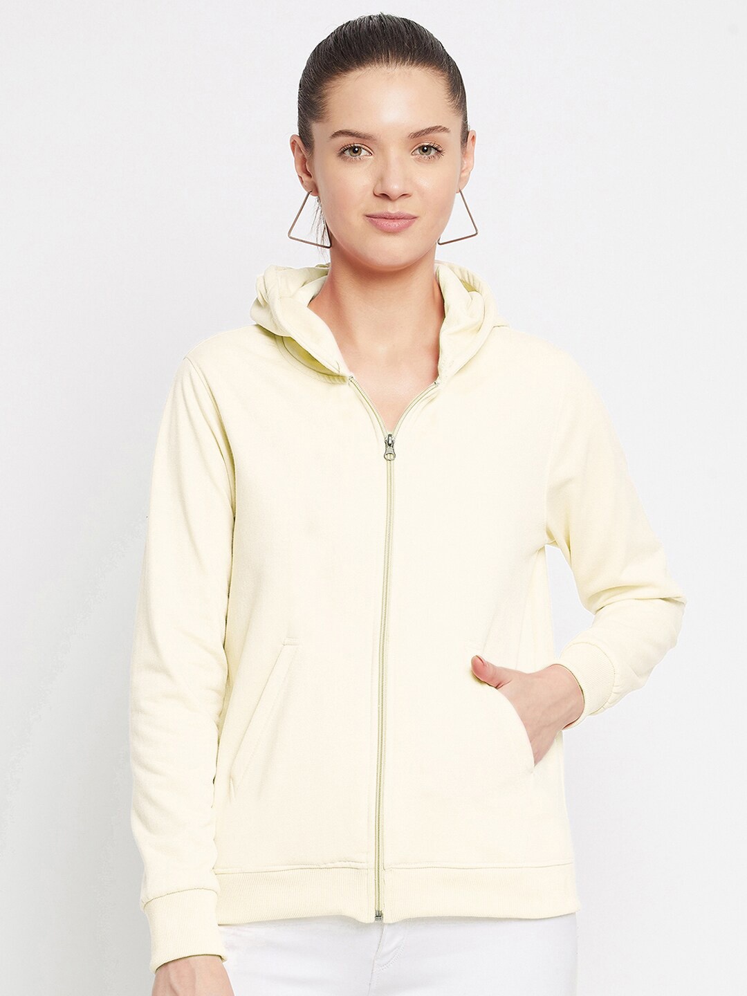 

FRENCH FLEXIOUS Women White Hooded Sweatshirt