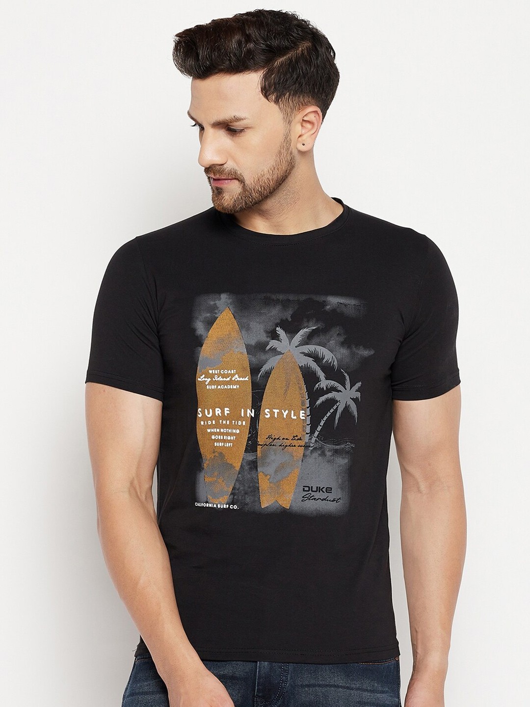 

Duke Men Black Printed Slim Fit T-shirt