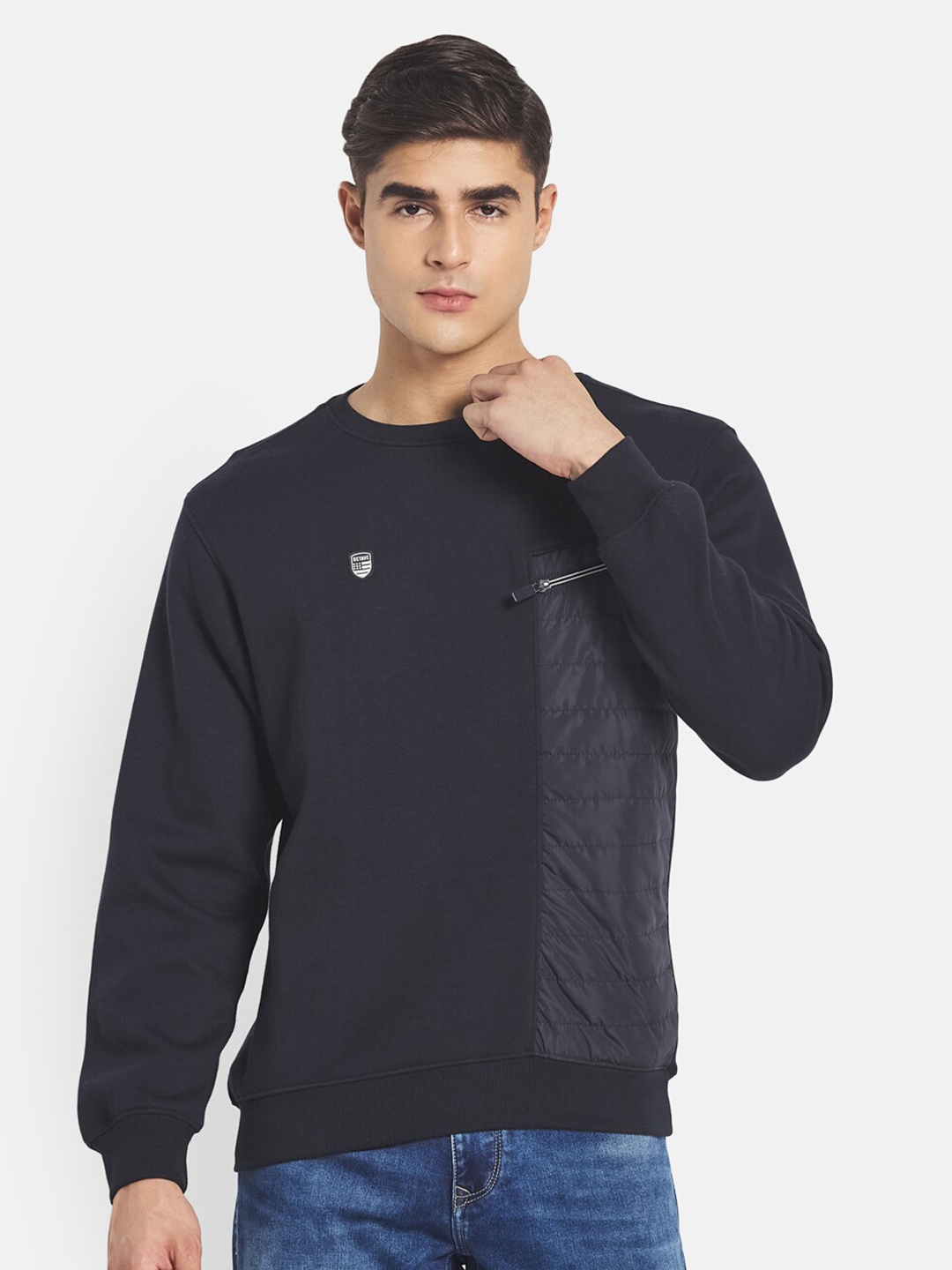 

Octave Men Navy Blue Solid Fleece Sweatshirt