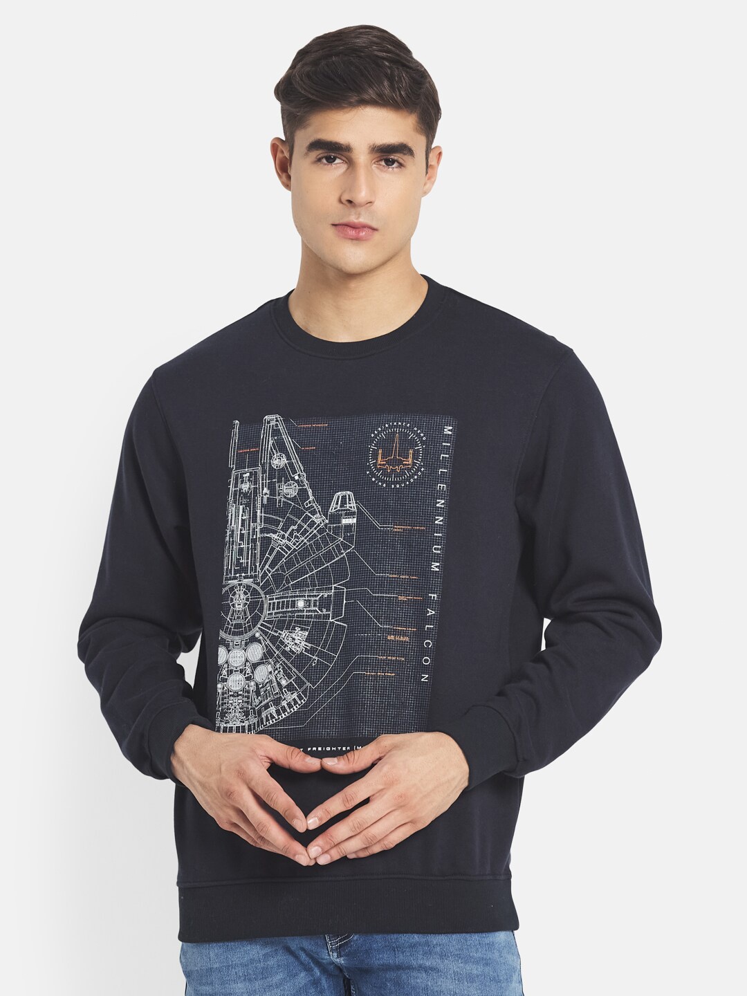 

Octave Men Navy Blue Printed Fleece Sweatshirt