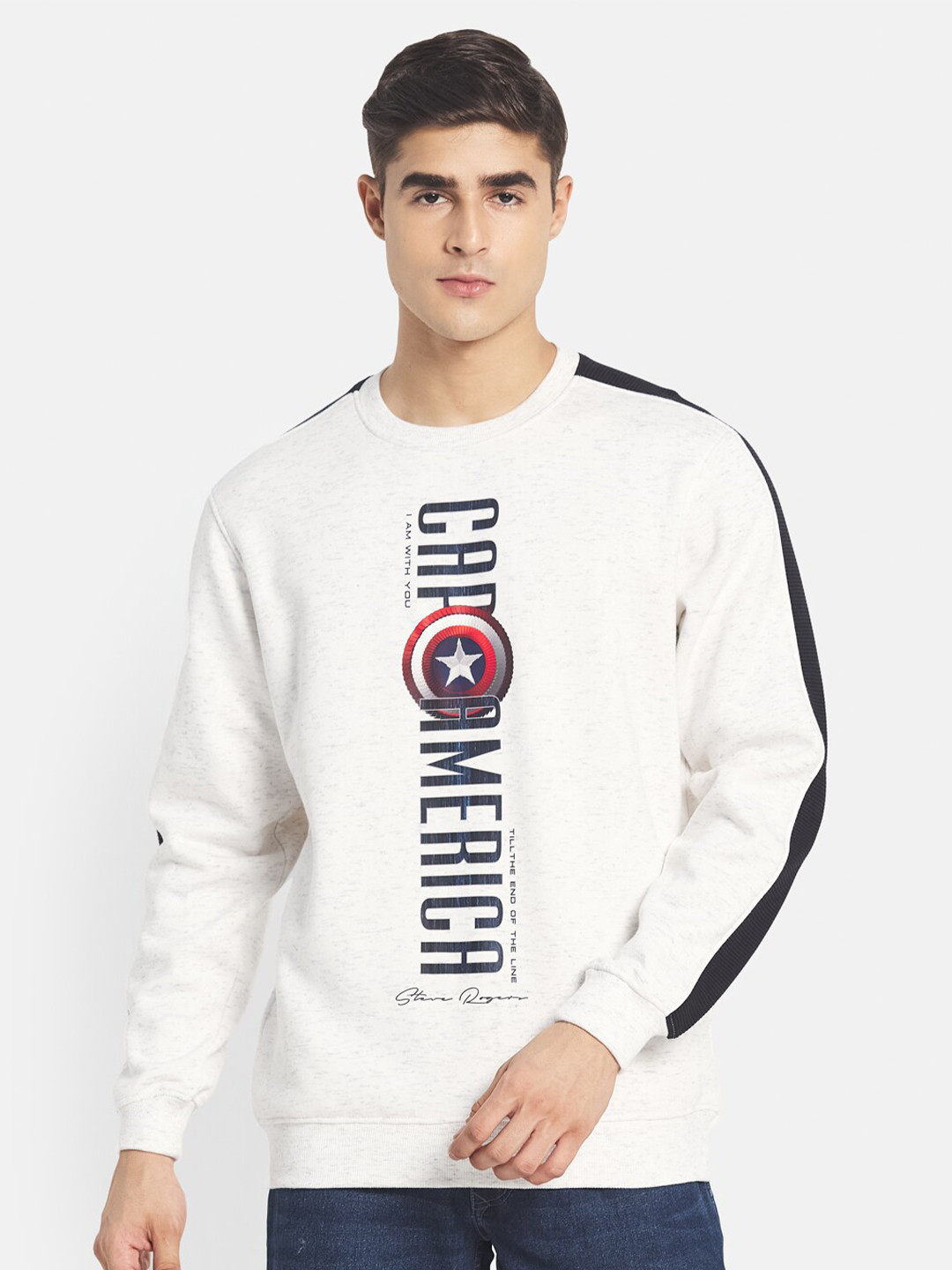 

Octave Men White Printed Fleece Sweatshirt
