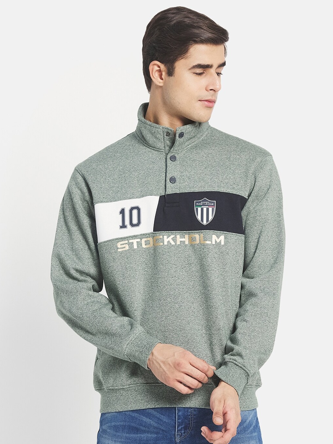 

Octave Men Olive Green Printed Fleece Sweatshirt