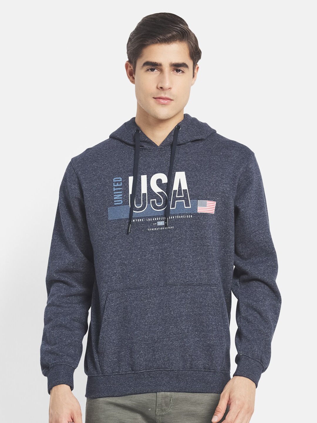 

Octave Men Charcoal Printed Fleece Hooded Sweatshirt