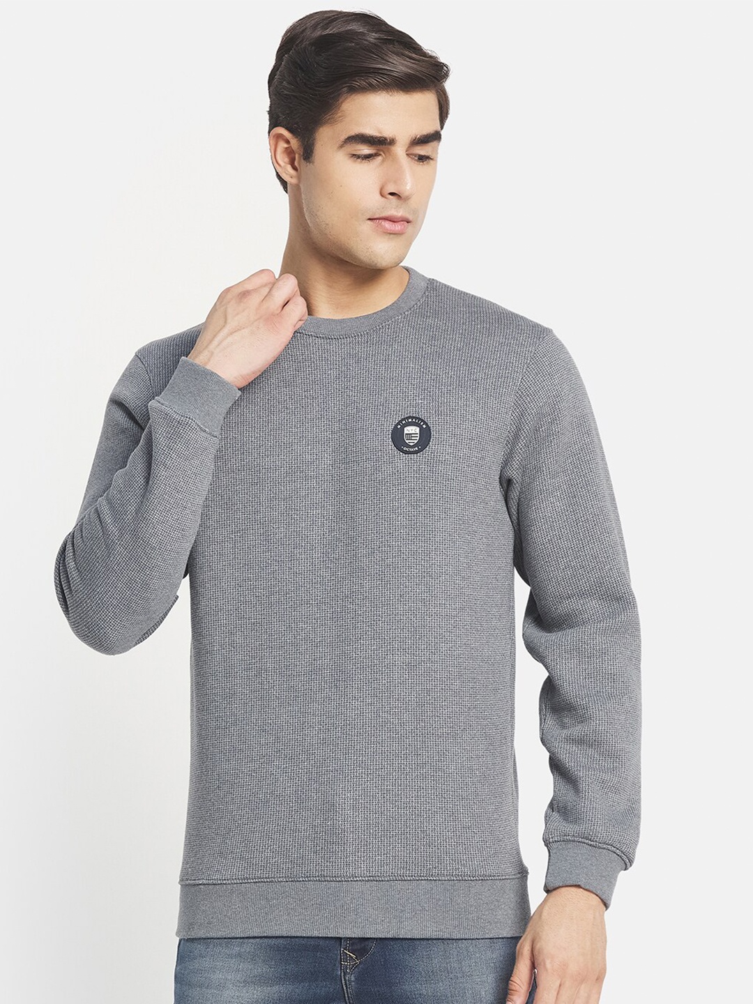 

Octave Men Grey Solid Fleece Round Neck Sweatshirt