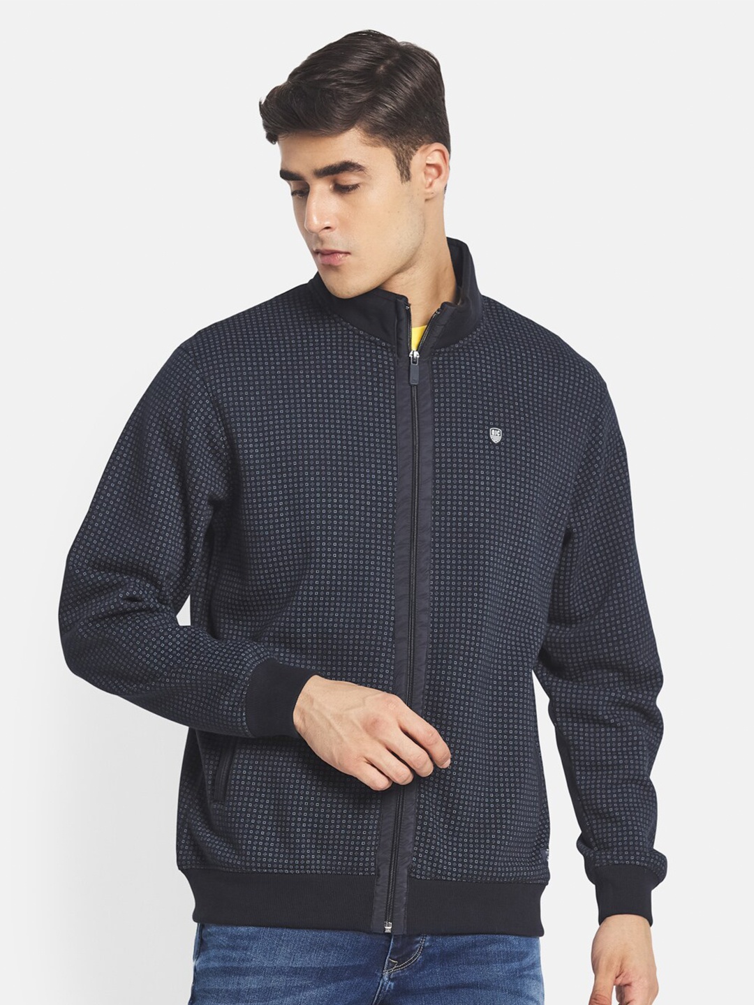 

Octave Men Navy Blue & Grey Printed Fleece Sweatshirt