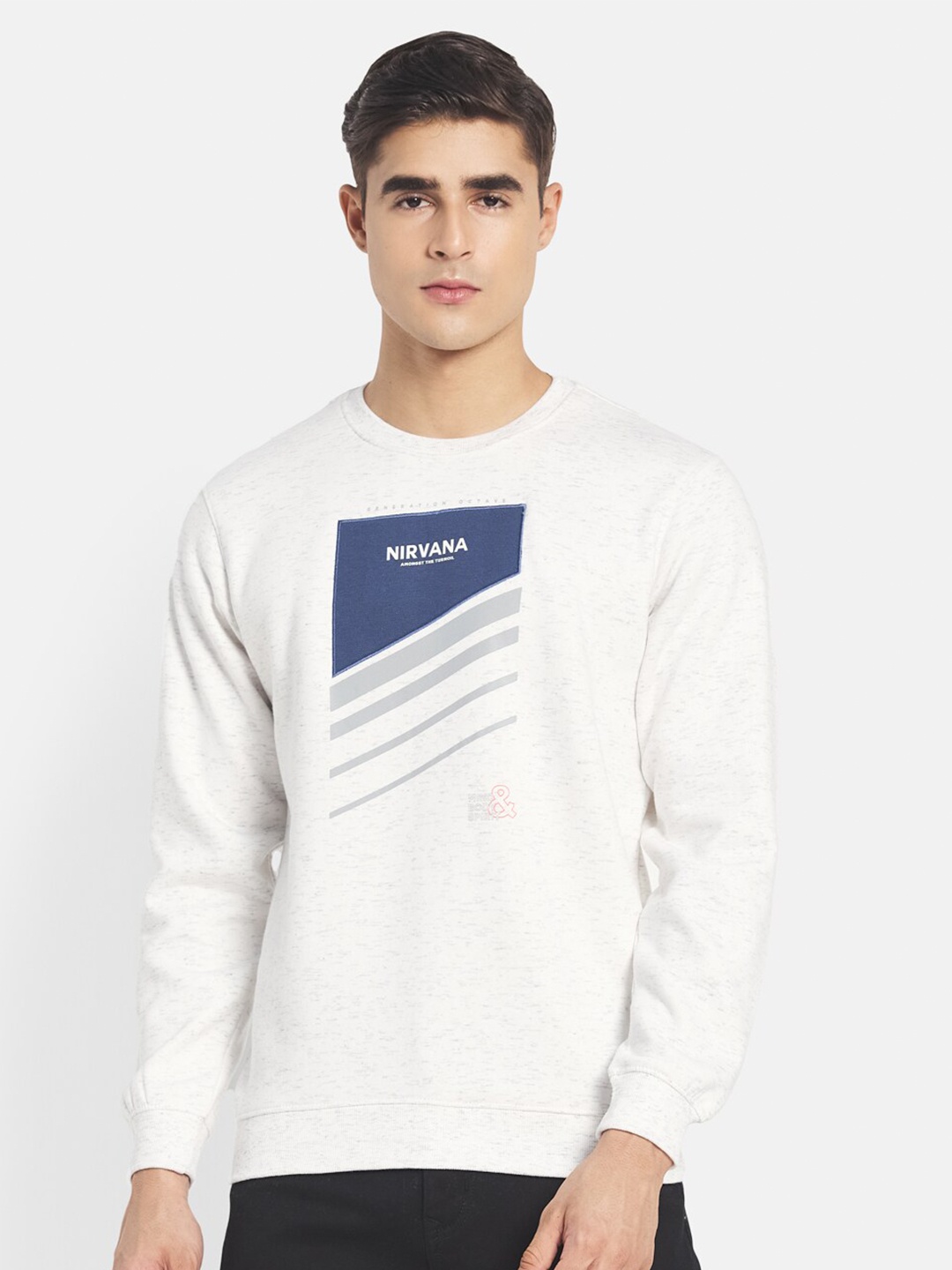 

Octave Men White & Blue Printed Sweatshirt